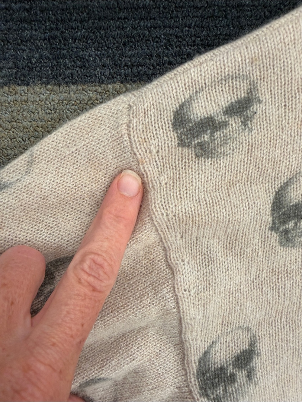 Skull Cashmere Light Tan/Brown Skull-Print Button Cardigan - Picture 7 of 10